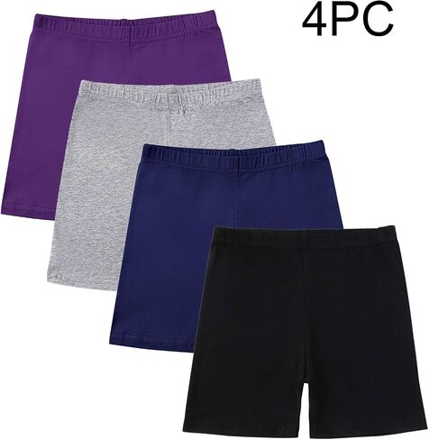 4 Pack Girls Bike Shorts Under Dress Dance Short Kids Basic Cotton Shorts Stretchy Athletic Short Running YogaShorts in Saudi Arabia
