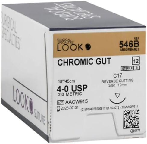 Look 546B Chromic Gut Absorbable Reverse Cutting Sutures C17 3/8 Circle 4-0 18" 12/Bx in Saudi Arabia