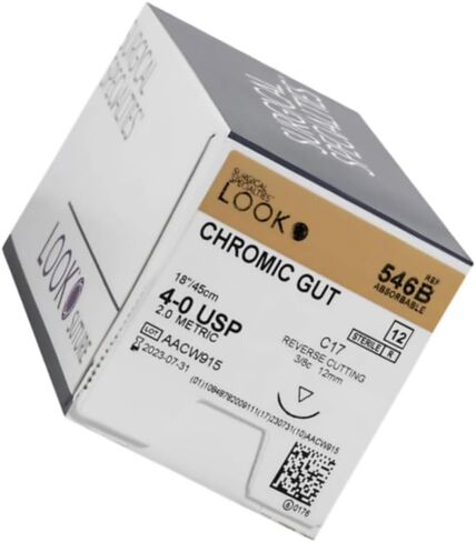Look 546B Chromic Gut Absorbable Reverse Cutting Sutures C17 3/8 Circle 4-0 18" 12/Bx in Saudi Arabia