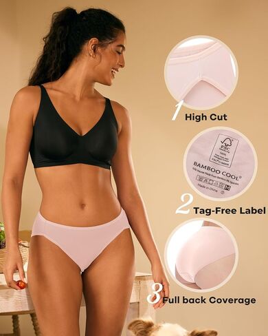 BAMBOO COOL Womens Underwear High Cut Briefs Breathable Moisture-Wicking Hipster Ladies Panties, 5-Pack in Saudi Arabia