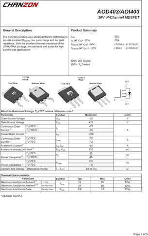Chanzon AOD403 TO-252 PMOS MOS P-Channel Power MOSFET Transistor SMD (Pack of 10pcs) in Saudi Arabia