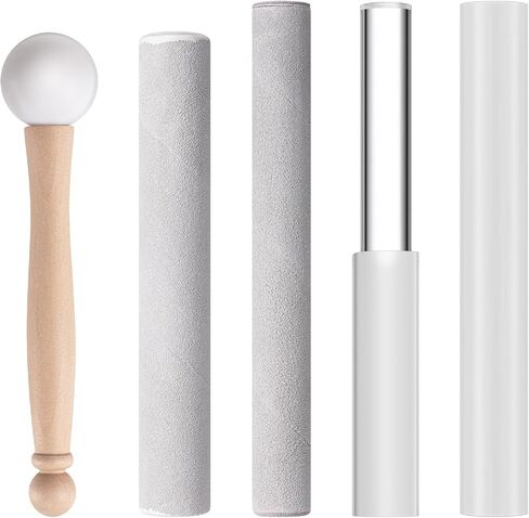 NUANCHU 5 PCS CRYSTAL SINGING BOWN MALLET تشمل Sheepes Sheepskin Solid and Hollow Sound Singing Bowl Rubber Mallet مع مقبض الخشب مهاجم أكريليك واضح للعب (الفضة) in Saudi Arabia