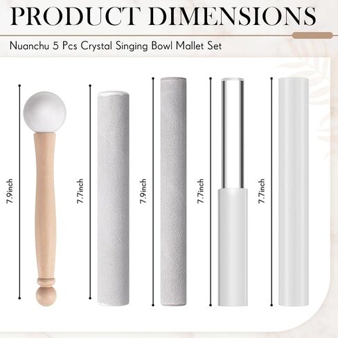 NUANCHU 5 PCS CRYSTAL SINGING BOWN MALLET تشمل Sheepes Sheepskin Solid and Hollow Sound Singing Bowl Rubber Mallet مع مقبض الخشب مهاجم أكريليك واضح للعب (الفضة) in Saudi Arabia