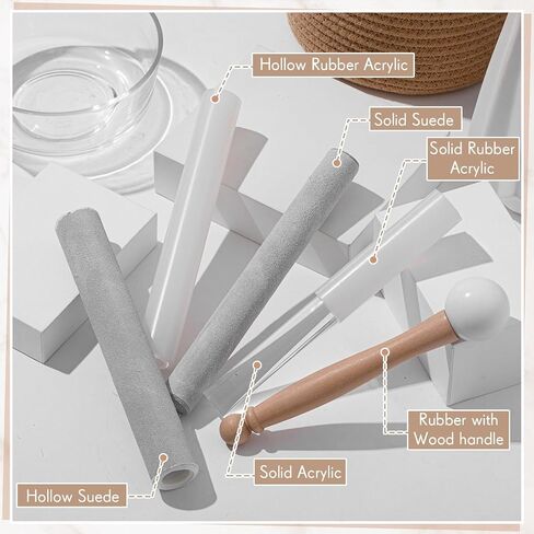 NUANCHU 5 PCS CRYSTAL SINGING BOWN MALLET تشمل Sheepes Sheepskin Solid and Hollow Sound Singing Bowl Rubber Mallet مع مقبض الخشب مهاجم أكريليك واضح للعب (الفضة) in Saudi Arabia