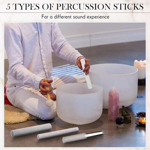NUANCHU 5 PCS CRYSTAL SINGING BOWN MALLET تشمل Sheepes Sheepskin Solid and Hollow Sound Singing Bowl Rubber Mallet مع مقبض الخشب مهاجم أكريليك واضح للعب (الفضة) in Saudi Arabia