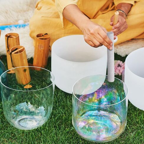 NUANCHU 5 PCS CRYSTAL SINGING BOWN MALLET تشمل Sheepes Sheepskin Solid and Hollow Sound Singing Bowl Rubber Mallet مع مقبض الخشب مهاجم أكريليك واضح للعب (الفضة) in Saudi Arabia