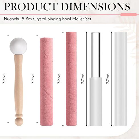 Nuanchu 5 Pcs Crystal Singing Bowl Mallet Set Includes Sheepskin Solid and Hollow Sound Sticks Singing Bowl Rubber Mallet with Wood Handle Clear Acrylic Striker for Playing(Silver) in Saudi Arabia