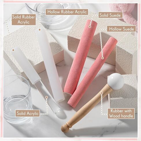 Nuanchu 5 Pcs Crystal Singing Bowl Mallet Set Includes Sheepskin Solid and Hollow Sound Sticks Singing Bowl Rubber Mallet with Wood Handle Clear Acrylic Striker for Playing(Silver) in Saudi Arabia