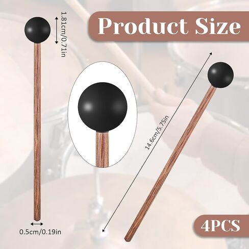 4 PCS Steel Longan Drum Mallets ، Malmets Xylophone ، Malockenspiel Mallet ، 5.7in charcuss ercussion wooden fricuss ، in Saudi Arabia