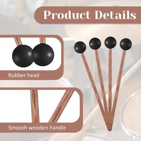 4 PCS Steel Longan Drum Mallets ، Malmets Xylophone ، Malockenspiel Mallet ، 5.7in charcuss ercussion wooden fricuss ، in Saudi Arabia