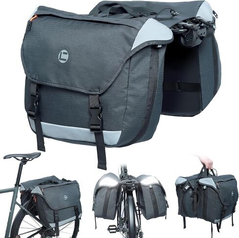 HuiJuKeJi Bike Rear Double Pannier Bag,35L Expandable Capacity Waterproof Cargo Carrier Rear Rack Saddle Bag for Bike&Ebike,Reflective Storage Luggage Bike Accessories for Outdoor Commute Travel in Kuwait