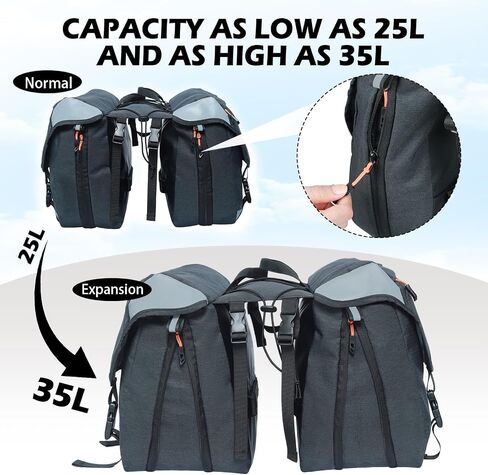 HuiJuKeJi Bike Rear Double Pannier Bag,35L Expandable Capacity Waterproof Cargo Carrier Rear Rack Saddle Bag for Bike&Ebike,Reflective Storage Luggage Bike Accessories for Outdoor Commute Travel in Kuwait