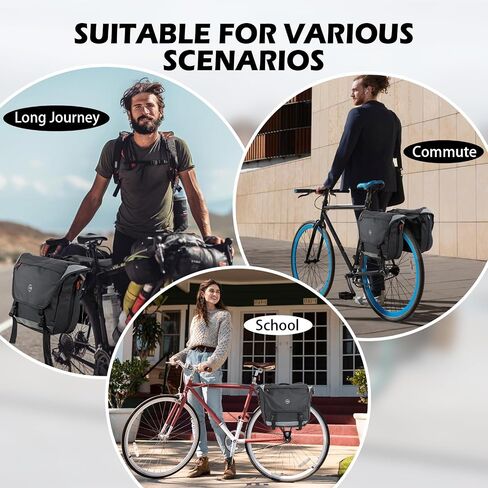 HuiJuKeJi Bike Rear Double Pannier Bag,35L Expandable Capacity Waterproof Cargo Carrier Rear Rack Saddle Bag for Bike&Ebike,Reflective Storage Luggage Bike Accessories for Outdoor Commute Travel in Kuwait