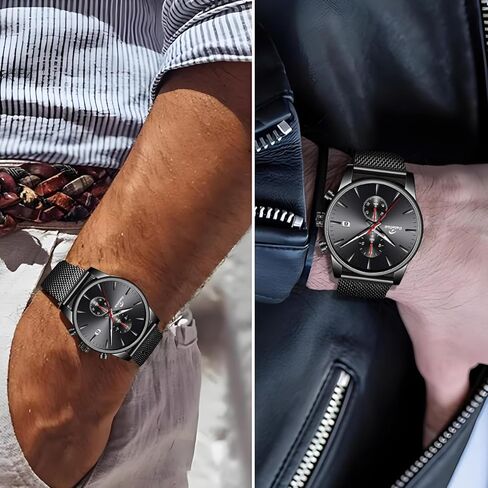 Professional Japanese VD51 Movement Men's Business Watch - 3 Year Battery Life, Luminous Hands, Date Display & Chronograph - Stainless Steel/Premium Leather Strap (Multiple Colors) in Saudi Arabia