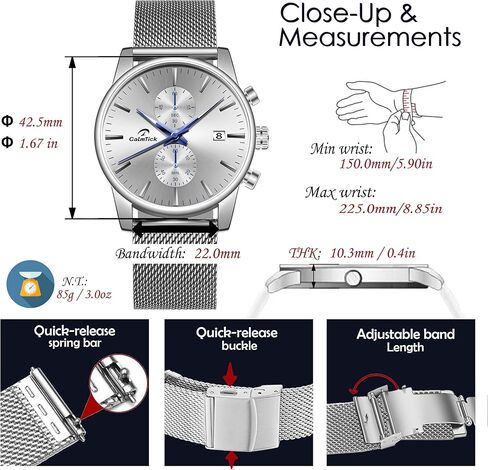 Professional Japanese VD51 Movement Men's Business Watch - 3 Year Battery Life, Luminous Hands, Date Display & Chronograph - Stainless Steel/Premium Leather Strap (Multiple Colors) in Saudi Arabia