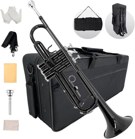 Bb Standard Trumpet Set for Beginners or students trumpet instrument with Carrying Hard Case 7C Mouthpiece Cleaning Cloth Gloves in Saudi Arabia
