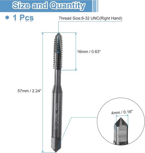 uxcell Spiral Point Thread Tap 10-24 UNC 2B, Nitride Coated Machine Screw Tap Tapping Bit Threading Repair Tool, M2 High-Speed Steel (HSS) in Kuwait