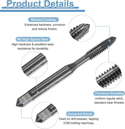 uxcell Spiral Point Thread Tap 10-24 UNC 2B, Nitride Coated Machine Screw Tap Tapping Bit Threading Repair Tool, M2 High-Speed Steel (HSS) in Kuwait