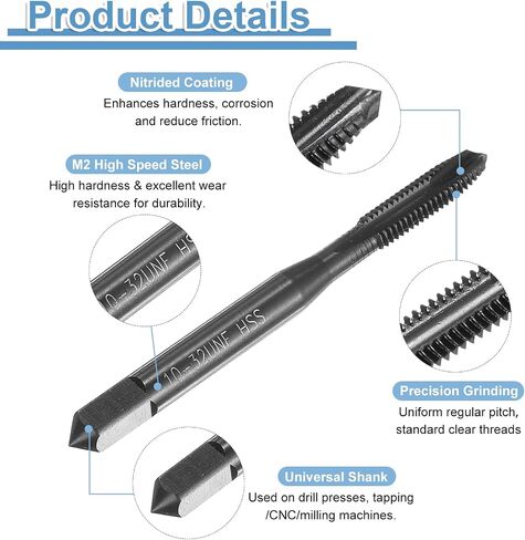uxcell Spiral Point Thread Tap 10-24 UNC 2B, Nitride Coated Machine Screw Tap Tapping Bit Threading Repair Tool, M2 High-Speed Steel (HSS) in Kuwait
