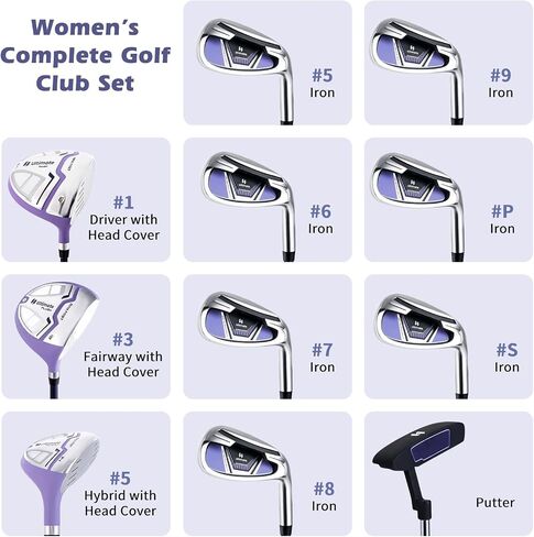 Tangkula 9/10/12 Pieces Women's Complete Golf Clubs Set, Golf Club Package Set with 460CC Driver, Fairway Wood & Hybrid, Irons, Putter, Portable Regular Golf Club Set in Saudi Arabia