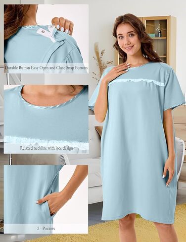 فساتين مستشفى Voeeron للنساء لينة قصيرة الأكمام ثوب المريض مفتوح الظهر ملابس التكييف مع جيوب in Kuwait