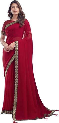 ساري الحدود Georgette للسيدات مع قطعة بلوزة غير مختلطة (3736S2634_Black) in Saudi Arabia