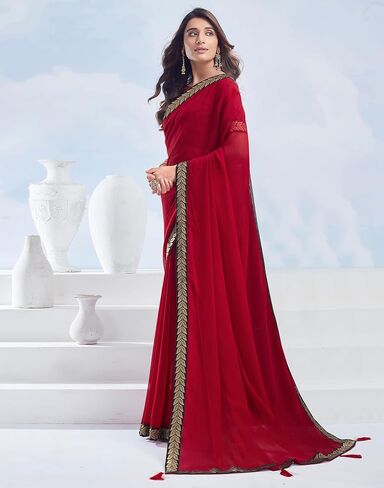 ساري الحدود Georgette للسيدات مع قطعة بلوزة غير مختلطة (3736S2634_Black) in Saudi Arabia
