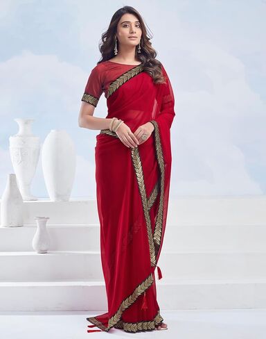 ساري الحدود Georgette للسيدات مع قطعة بلوزة غير مختلطة (3736S2634_Black) in Saudi Arabia