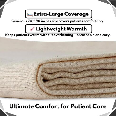Hospital Blanket, Pack of 6, 70 x 90 Inches, Cotton Blended, Lightweight Utility Blanket for Patient Care, Soft and Breathable, Unbleached Bath Blanket (6) in Saudi Arabia