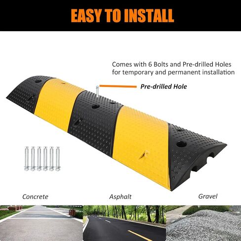 Rubber Speed Hump - 2 Channel, 25000 Lbs Capacity Heavy Duty Traffic Speed Bump, Speed Bumps for Driveway Asphalt Parking Lot, and Gravel Road, 2 Pack 3.3FT in Saudi Arabia