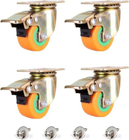 Caster Wheels,Furniture castors, 2 inch Polyurethane Foam Furniture Caster,360° Top Plate,Ball Bearing,Dual Locking,No Noise,Load Capacity 661lb,with Screws,for Trolley,Cabinet(Brake) in Saudi Arabia