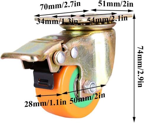 Caster Wheels,Furniture castors, 2 inch Polyurethane Foam Furniture Caster,360° Top Plate,Ball Bearing,Dual Locking,No Noise,Load Capacity 661lb,with Screws,for Trolley,Cabinet(Brake) in Saudi Arabia
