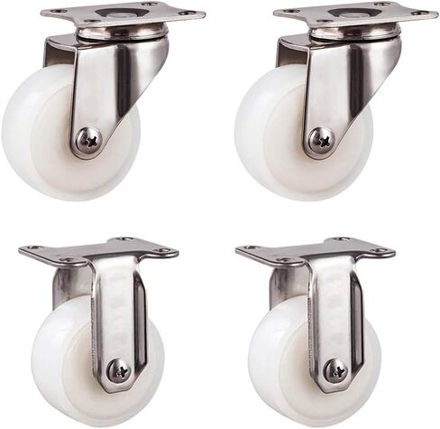 Caster Wheels,Furniture castors, Wheels 4 White PA Nylon Furniture Casters,Swivel Plate Castor Wheel,with 360° Top Plate & Bearing Heavy Duty,105kg Capacity,for Small Devices(Fixed+Universal,1.5in) in Saudi Arabia