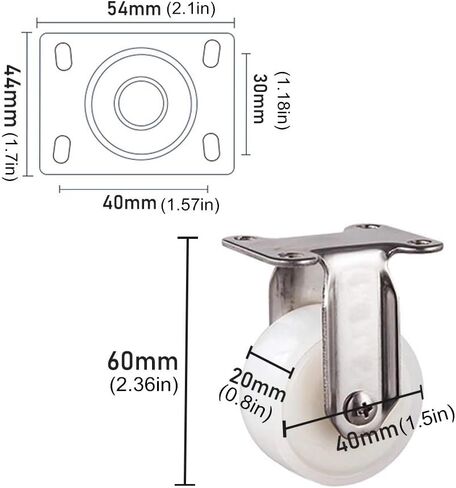 Caster Wheels,Furniture castors, Wheels 4 White PA Nylon Furniture Casters,Swivel Plate Castor Wheel,with 360° Top Plate & Bearing Heavy Duty,105kg Capacity,for Small Devices(Fixed+Universal,1.5in) in Saudi Arabia
