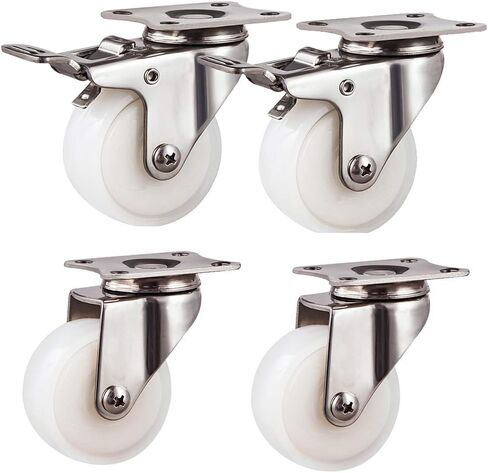 Caster Wheels,Furniture castors, Wheels 4 White PA Nylon Furniture Casters,Swivel Plate Castor Wheel,with 360° Top Plate & Bearing Heavy Duty,105kg Capacity,for Small Devices(Fixed+Universal,1.5in) in Saudi Arabia
