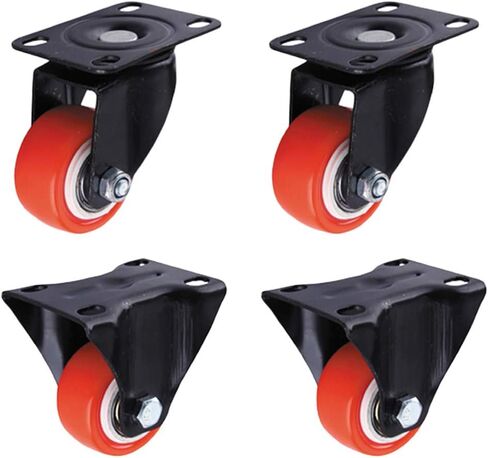 Caster Wheels,Furniture castors, Wheels 4X Swivel Furniture Caster Red PU Polyurethane Plate Wheel,No Noise,Wear-Resistant,Double Bearing,Capacity 120kg,for Table Flower Stand(Brake+Universal,1.5in) in Saudi Arabia