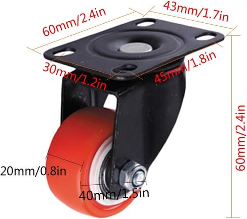 Caster Wheels,Furniture castors, Wheels 4X Swivel Furniture Caster Red PU Polyurethane Plate Wheel,No Noise,Wear-Resistant,Double Bearing,Capacity 120kg,for Table Flower Stand(Brake+Universal,1.5in) in Saudi Arabia