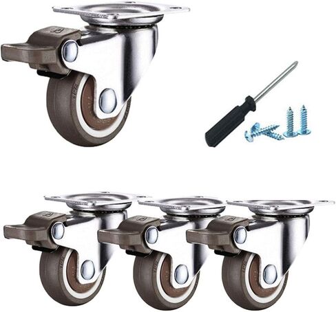 Caster Wheels,Furniture castors, Wheels Plate Swivel Castor with Brakes,Soft Rubber Furniture Caster,360° Mounting Top Plate,Load Capacity 120kg,for Hardwood,Carpets,4pcs,with Screws(Brake,50MM) in Saudi Arabia