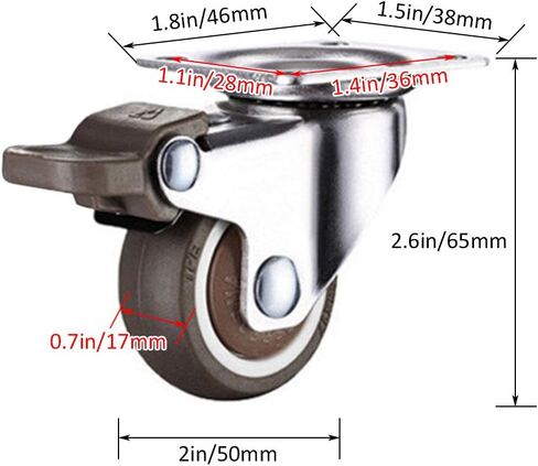 Caster Wheels,Furniture castors, Wheels Plate Swivel Castor with Brakes,Soft Rubber Furniture Caster,360° Mounting Top Plate,Load Capacity 120kg,for Hardwood,Carpets,4pcs,with Screws(Brake,50MM) in Saudi Arabia