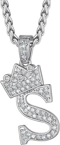 Richsteel Silver Crown Initial A-Z Necklace, Cubic Zirconia Letter Pendant with 22"+2'' Adjustable Chain, Men Women Bling Hip Hop Jewelry for Father's Day/Anniversaries/Birthdays in Saudi Arabia
