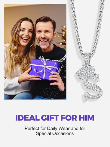 Richsteel Silver Crown Initial A-Z Necklace, Cubic Zirconia Letter Pendant with 22"+2'' Adjustable Chain, Men Women Bling Hip Hop Jewelry for Father's Day/Anniversaries/Birthdays in Saudi Arabia