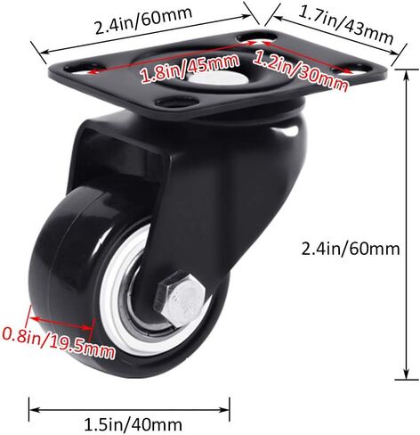 Caster Wheels,Furniture castors, Wheels 4pcs Swivel Furniture Caster Wheel,Castors-Polyurethane,Black,Double Bearings,Wear-Resistant,200kg Capacity,with Screw,for Coffee Table,Cabinet(Fixed,1.5in) in Saudi Arabia