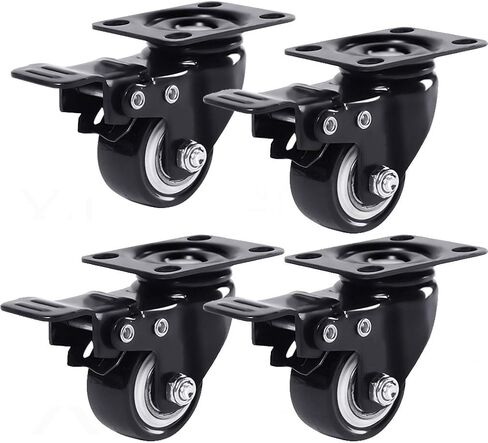 Caster Wheels,Furniture castors, Wheels 4pcs Swivel Furniture Caster Wheel,Castors-Polyurethane,Black,Double Bearings,Wear-Resistant,200kg Capacity,with Screw,for Coffee Table,Cabinet(Fixed,1.5in) in Saudi Arabia