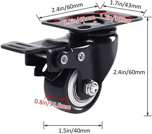 Caster Wheels,Furniture castors, Wheels 4pcs Swivel Furniture Caster Wheel,Castors-Polyurethane,Black,Double Bearings,Wear-Resistant,200kg Capacity,with Screw,for Coffee Table,Cabinet(Fixed,1.5in) in Saudi Arabia