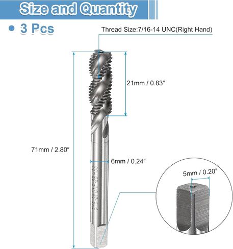 uxcell 3pcs Spiral Flute Thread Taps 3/8-16 UNC 2B Machine Threading Tap Bit, Uncoated Screw Tapping Repair Tool, M2 High-Speed Steel (HSS) in Saudi Arabia