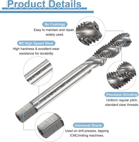 uxcell 3pcs Spiral Flute Thread Taps 3/8-16 UNC 2B Machine Threading Tap Bit, Uncoated Screw Tapping Repair Tool, M2 High-Speed Steel (HSS) in Saudi Arabia