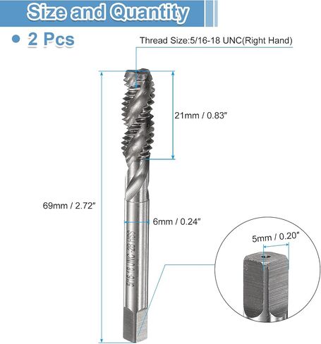 UXCELL 2PCS THES SPOLUT FLUTE THESS 5/16-18 UNC 2B Machine Threading Bit ، أداة إصلاح المسمار غير المطلية ، الصلب M2 عالي السرعة (HSS) in Kuwait