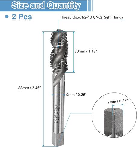 UXCELL 2PCS THES SPOLUT FLUTE THESS 5/16-18 UNC 2B Machine Threading Bit ، أداة إصلاح المسمار غير المطلية ، الصلب M2 عالي السرعة (HSS) in Kuwait