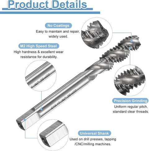 UXCELL 2PCS THES SPOLUT FLUTE THESS 5/16-18 UNC 2B Machine Threading Bit ، أداة إصلاح المسمار غير المطلية ، الصلب M2 عالي السرعة (HSS) in Kuwait