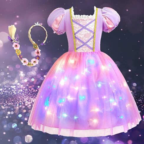 Light Up Princess Fairy Costume for Toddler Girls, Birthday Party Fairy Dress Up with Butterfly Wings, Purple in Kuwait